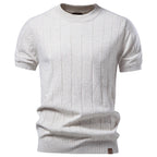 Herren nan leichter Kurzarm-Strickpullover mit feiner Rippenstruktur und Rundhalsausschnitt R&B
