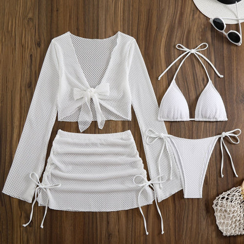 Damen Badeanzug-Set mit trendigem Netzdesign und verstellbaren Details R&B