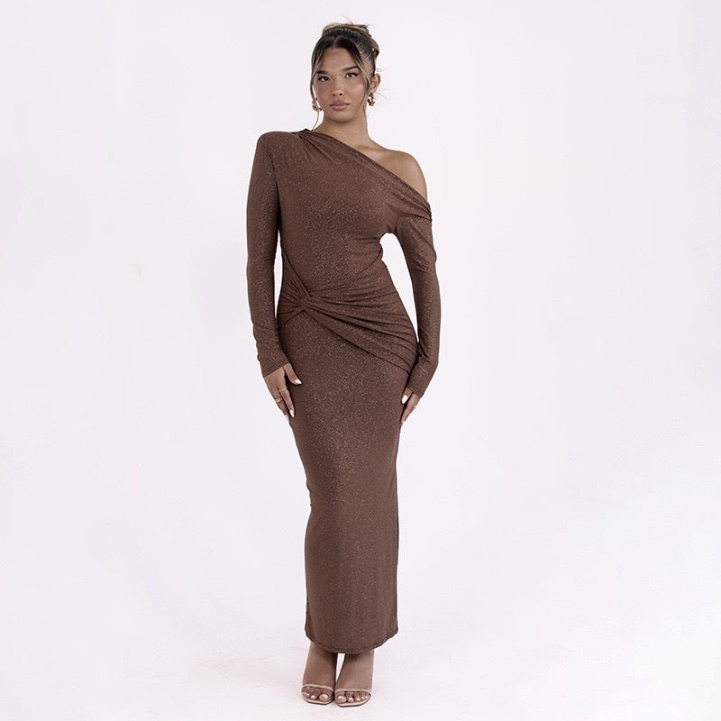 Damen Elegantes Wickel-Maxi-Kleid mit asymmetrischem Schnitt und langen Ärmeln R&B