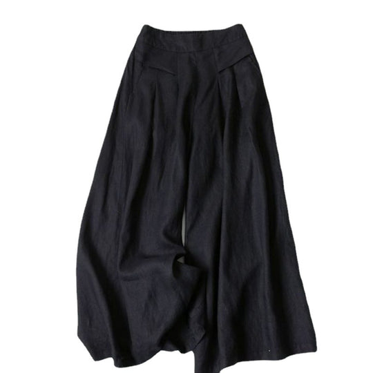 Damen Weit geschnittene Leinenhose mit hohem Bund und eleganten Falten R&B