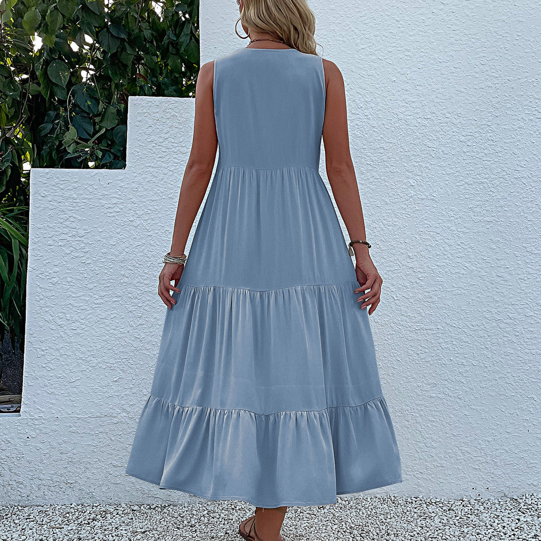 Damen Maxikleid mit Knopfdetail und voluminösem Rock R&B