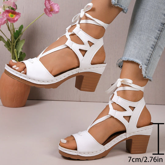 Damen trendige Plateau-Sandalen mit Schnürung und stabiler Sohle R&B