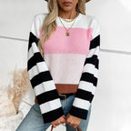Damen modischer Pullover mit lässigem Streifenmuster und weitem Schnitt
