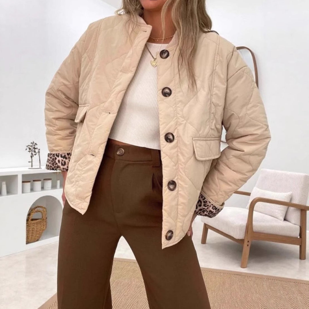 Damen Steppjacke mit leopardemuster Detail R&B