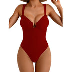 Damen eleganter V-Ausschnitt Badeanzug