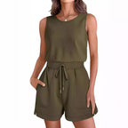 Damen Bequemer Kurzoverall mit seitlichen Taschen und verstellbarem Bund R&B