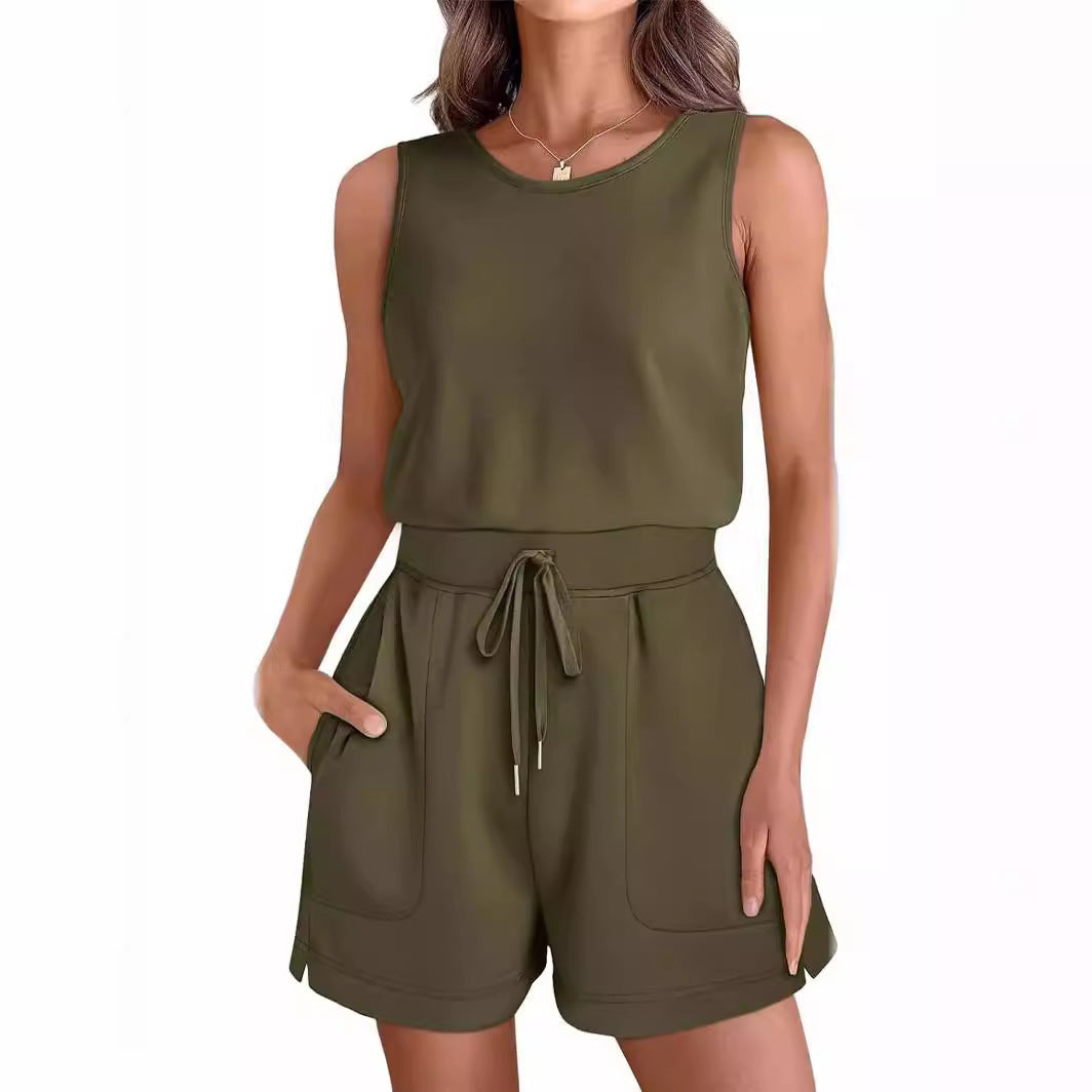 Damen Bequemer Kurzoverall mit seitlichen Taschen und verstellbarem Bund R&B