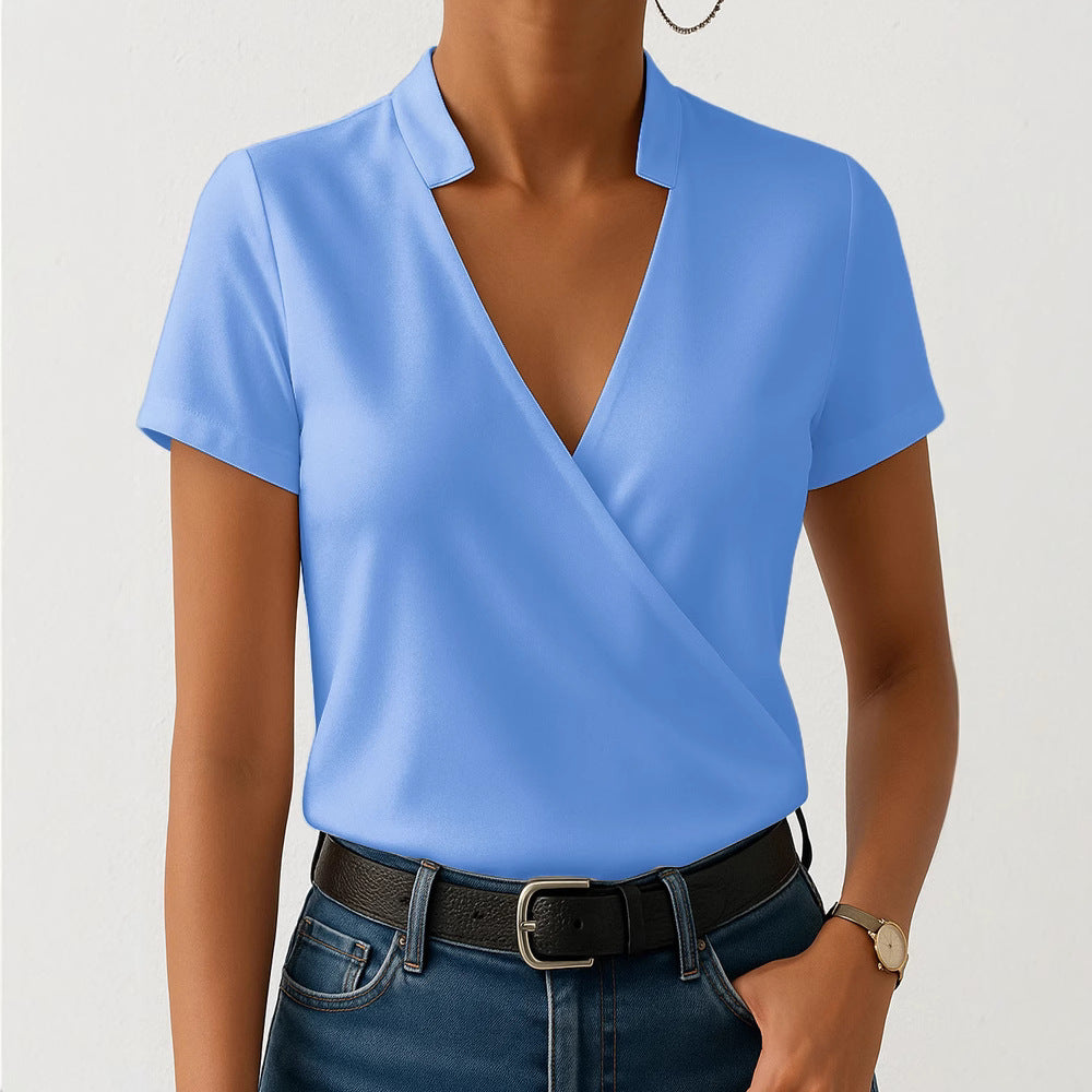 Damen Elegantes Wickeloberteil mit modischem Stehkragen R&B