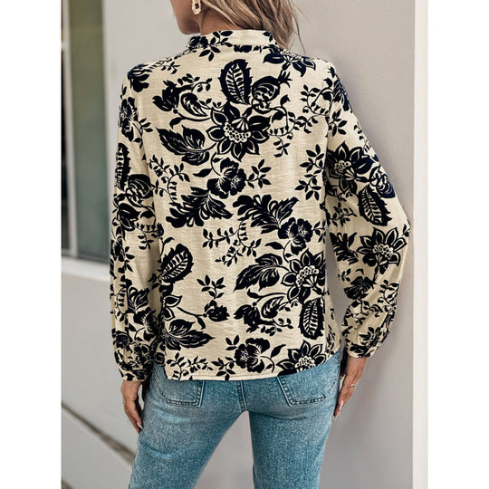 Damen Bluse mit floralen Motiven und eleganter Raffung R&B