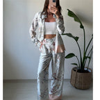 Damen Überschnittenes Satin-Hosenanzug mit floralem Design R&B