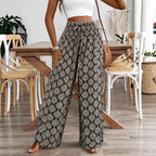 Damen Weitgeschnittene Palazzohose mit elastischem Bund und verspieltem Muster R&B