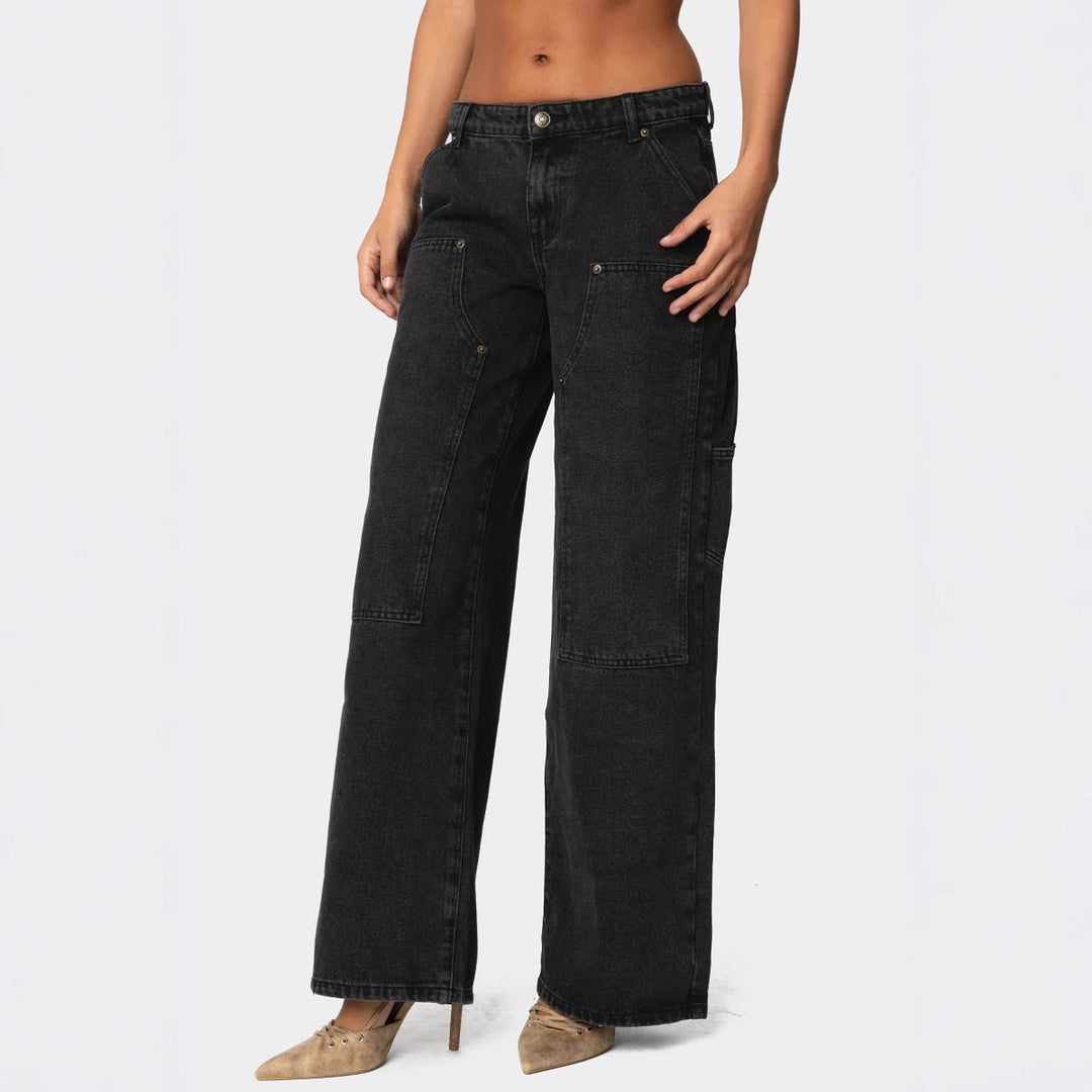 Damen weite Denim-Hosen mit praktischen Taschen R&B