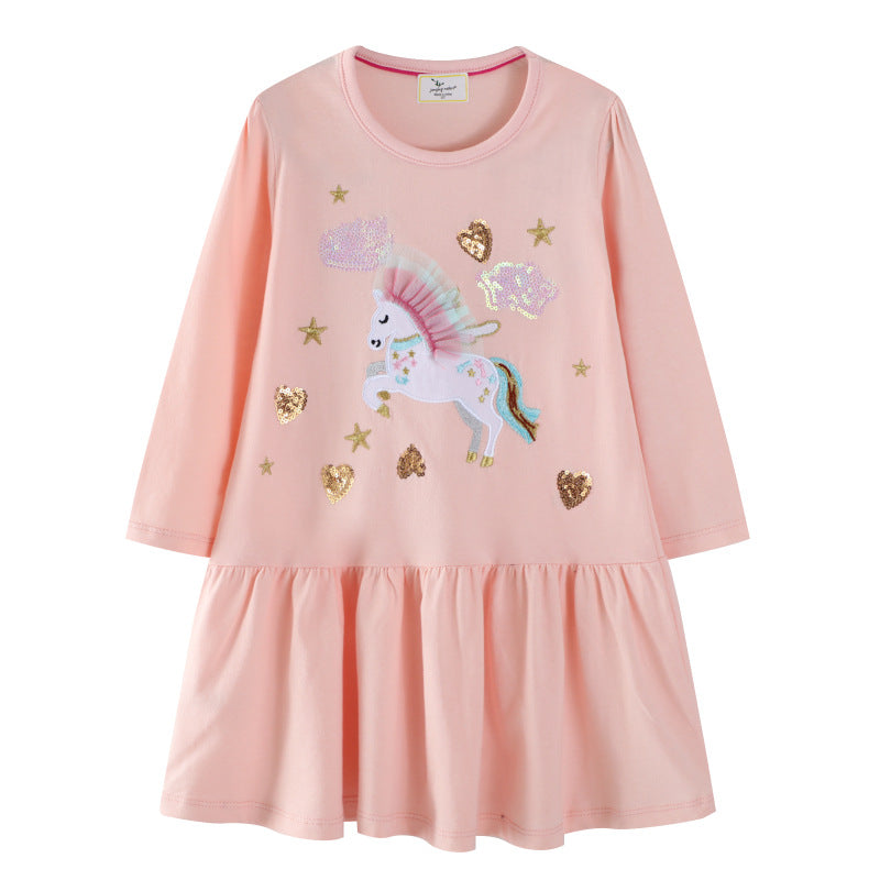 Mädchen Sweatkleid mit buntem Einhorn-Design und Glitzerapplikationen R&B