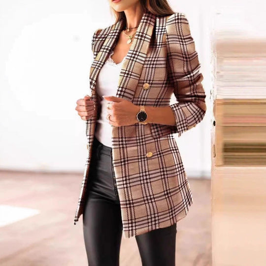 Damen Eleganter Tweed-Blazer mit doppelter Knopfreihe und strukturierter Textur R&B