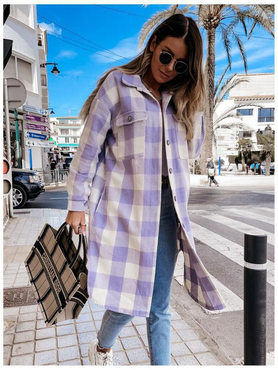 Damen Karierte Overshirtjacke mit Brusttaschen R&B