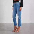 Damen modische High-Waist Jeans mit lässigem Destroyed-Look R&B