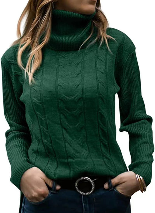 Damen Strickpullover mit Stehkragen und Zopfmuster R&B