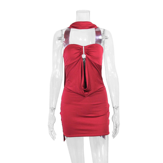 Damen figurbetontes schulterfreies Minikleid mit raffiniertem Knotendetail R&B