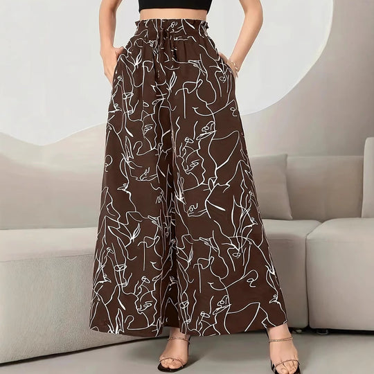 Damen Weite Palazzo-Hose mit elastischem Bund und künstlerischem Muster R&B