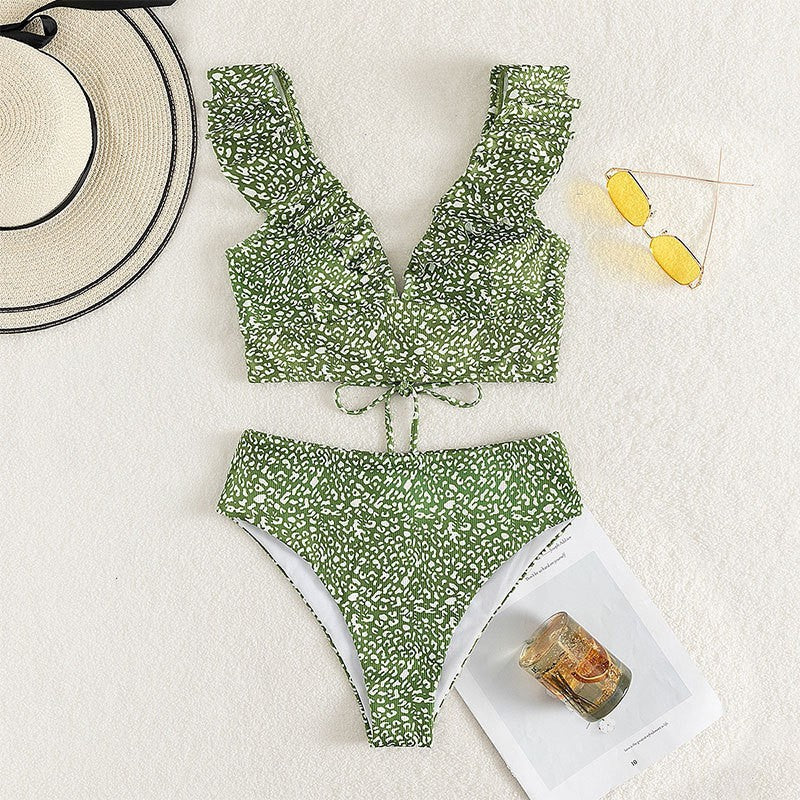 Damen Bikini mit elegantem Rüschendesign und hoch geschnittenem Höschen R&B