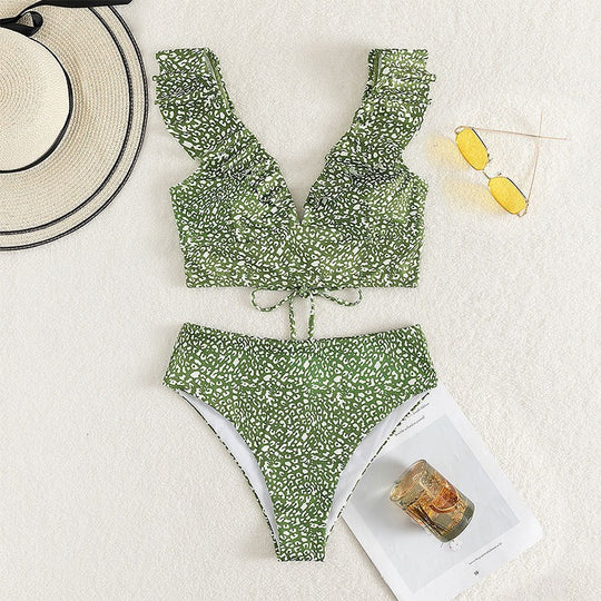 Damen Bikini mit elegantem Rüschendesign und hoch geschnittenem Höschen R&B