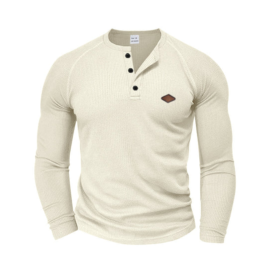 Herren Langarm Hemd mit strukturiertem Gewebe und modischen Knopfdetails R&B
