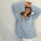 Damen V-Ausschnitt Pullover aus weichem Strick R&B