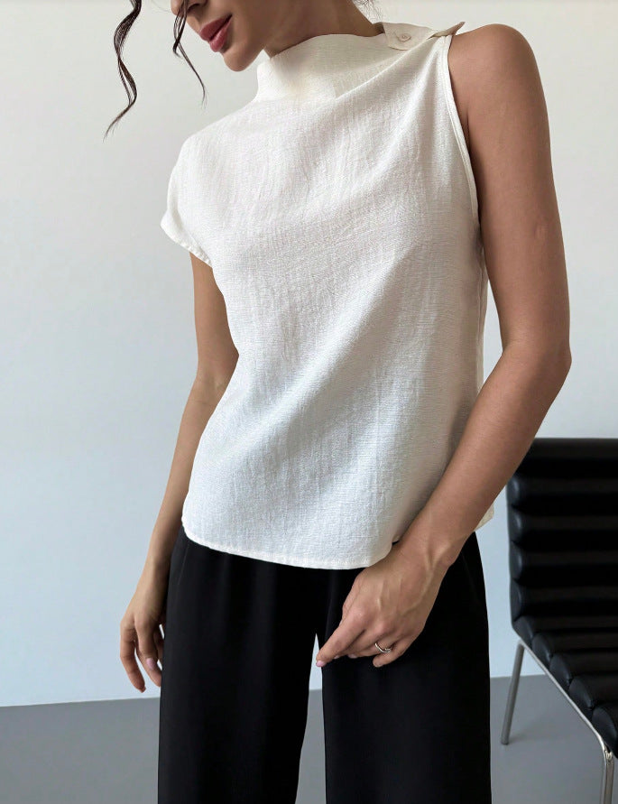 Damen Elegantes kurzärmliges Blusenshirt mit Stehkragen R&B