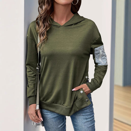 Damen lässiger Kapuzenpullover mit praktischen Reißverschlusstaschen und asymmetrischem Saum R&B