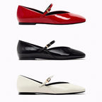 Damen Elegante Slip-On Ballerinas mit verstellbarem Riemen und hochwertiger Oberflächenstruktur R&B