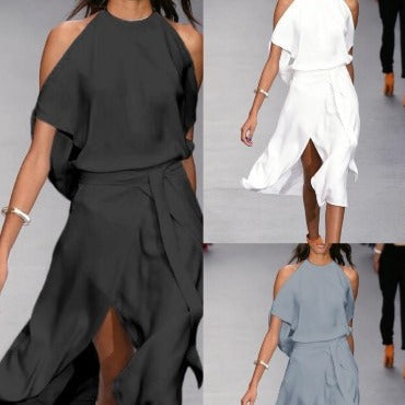 Damen Elegantes und fließendes Maxikleid mit tiefem Ausschnitt und Taillierung