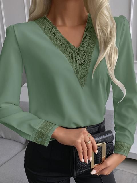 Damen elegante Bluse mit Spitzenbesatz R&B