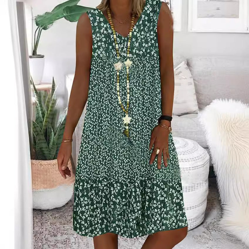 Damen luftiges Freizeitkleid mit verspieltem Blumenmuster und fließender Silhouette