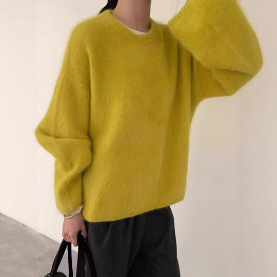 Damen Flauschiger Pullover mit überschnittenen Schultern und weitem Schnitt R&B