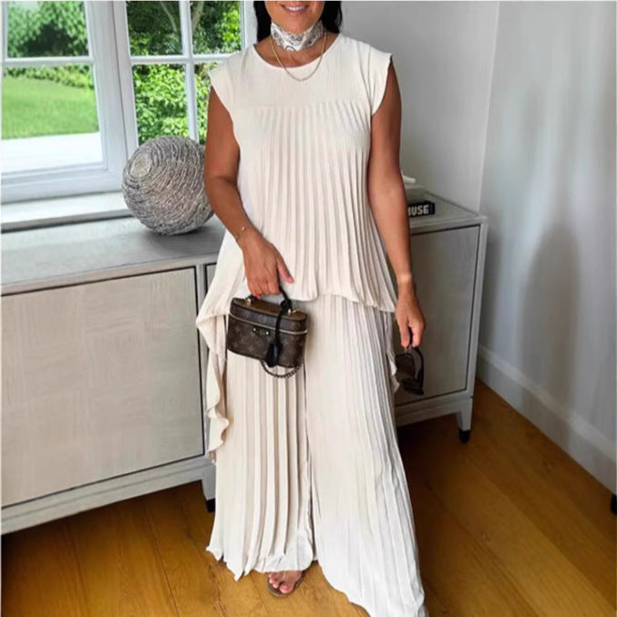 Damen Plissee Maxikleid mit elegantem Schnitt und fließender Silhouette R&B