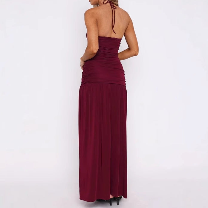 Damen Elegantes Maxikleid mit raffinierten Rüschendetails und hohem Schlitz R&B
