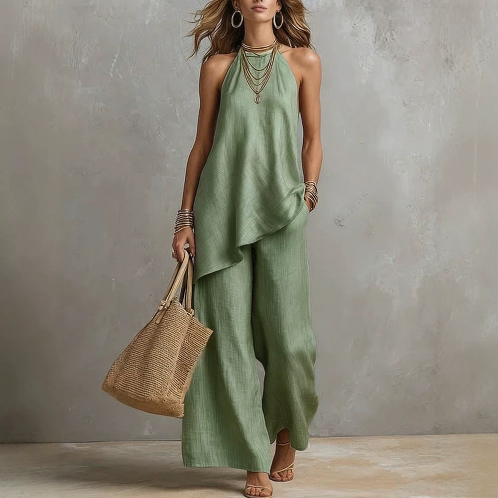 Damen luftiger Jumpsuit mit asymmetrischem Schnitt R&B