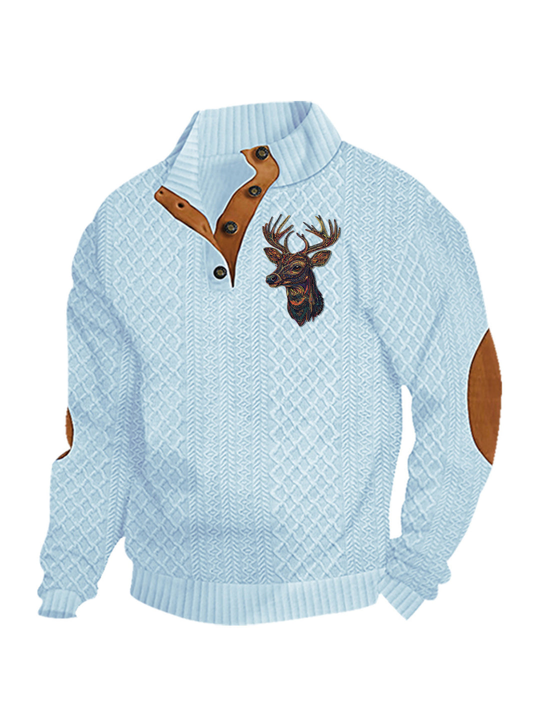 Herren nan Heritage-Strukturpullover mit Stehkragen Lederimitat-Besatz Ellenbogen-Patches und Halbknopfleiste R&B