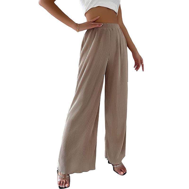Damen elegante Plissee-Hose mit weitem Bein und elastischem Bund R&B