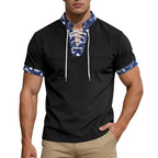 Herren nan Kurzarm-Schnürshirt mit Bandana-Besatz und strukturierter Jerseyqualität R&B