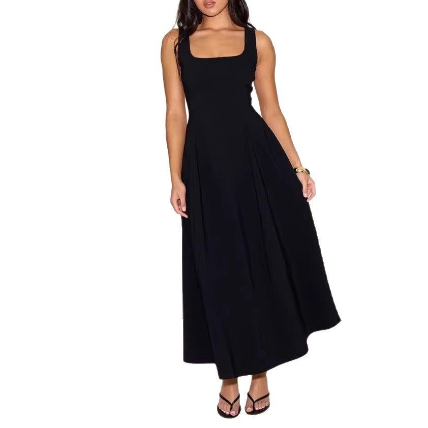 Damen Midikleid mit quadratischem Ausschnitt und weitem Rock R&B