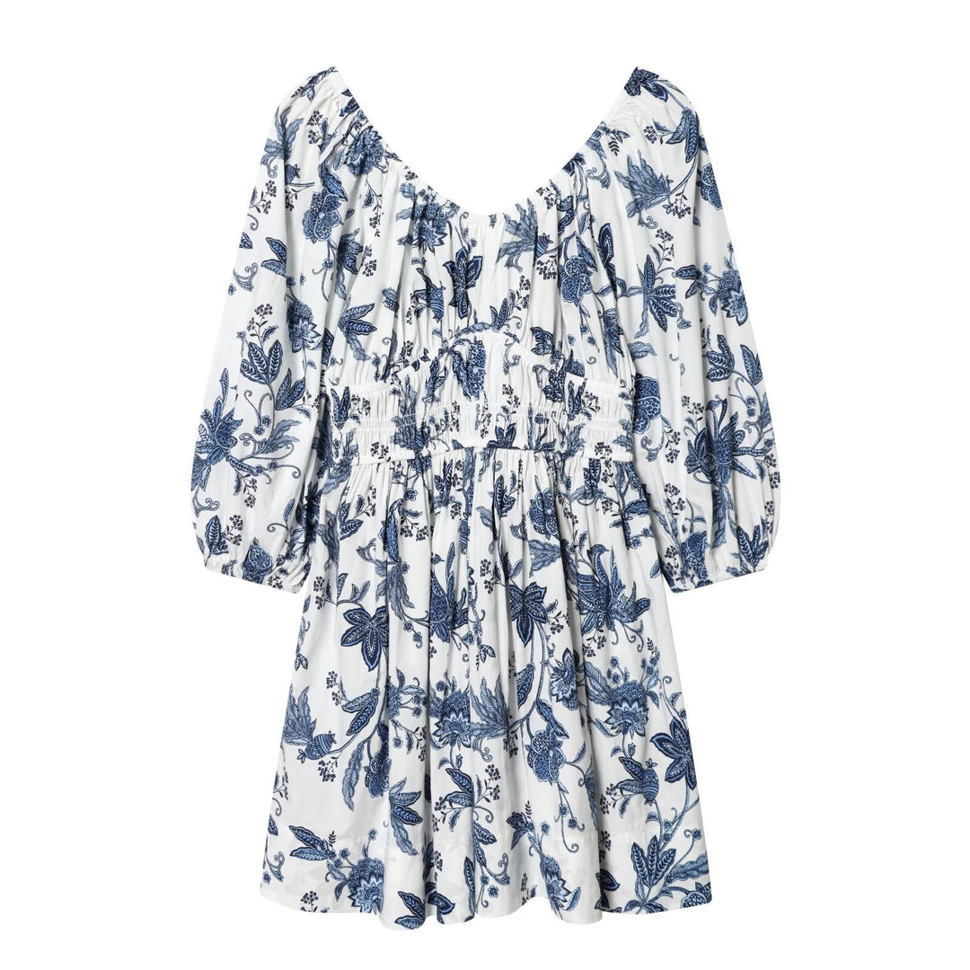 Damen Sommerkleid mit voluminösen Puffärmeln und elastischer Taillierung R&B