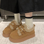 Damen kuschelige Plateau-Sneaker mit Schnallen R&B