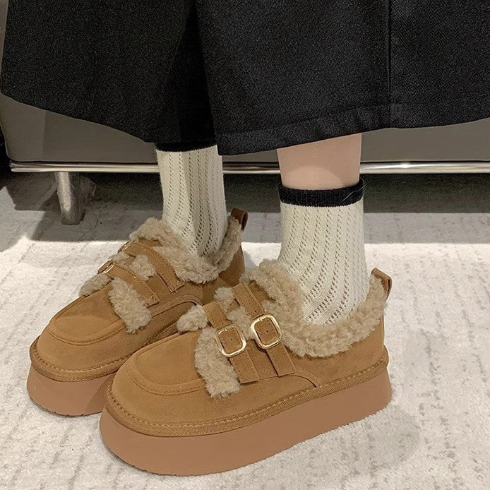 Damen kuschelige Plateau-Sneaker mit Schnallen R&B