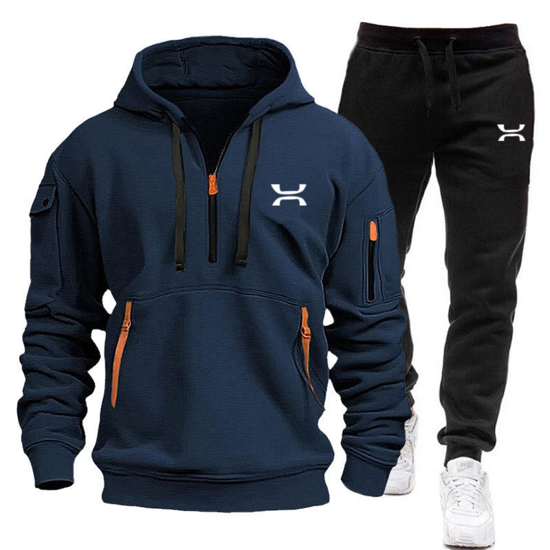 R&B Herren Hoodie-Trainingsanzug mit Reißverschlusstaschen