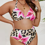 Damen Hochgeschnittener Bikini mit Blumen- und Tierdruck R&B