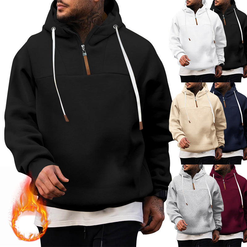 Herren Hoodie mit hohem Kragen und innovativem Reißverschluss R&B