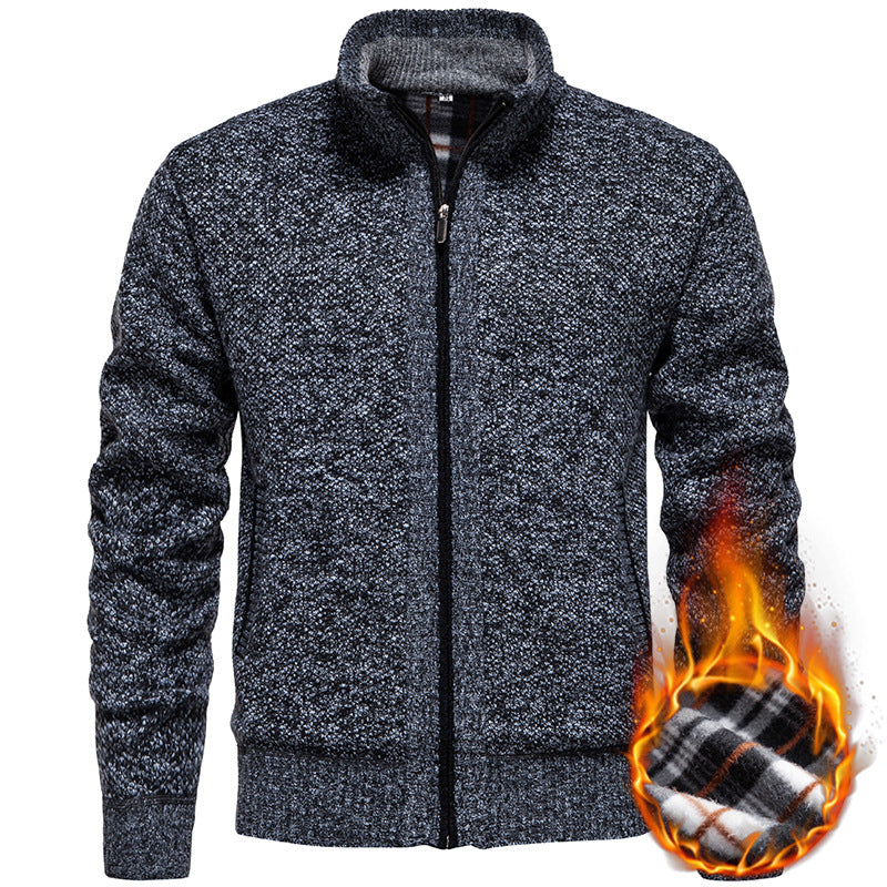 Herren stylischer Strickjacke mit hohem Kragen und praktischen Taschen R&B