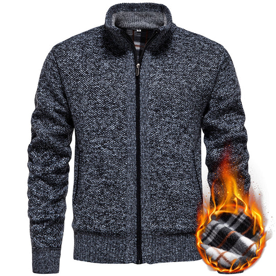 Herren stylischer Strickjacke mit hohem Kragen und praktischen Taschen R&B