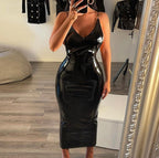 Damen glänzendes Kunstleder Kleid im Bodycon-Stil R&B